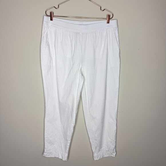 Lands' End Womens Linen Pants Size 16 White Elastic Waist Pull On Beachy Coastal - Picture 1 of 7